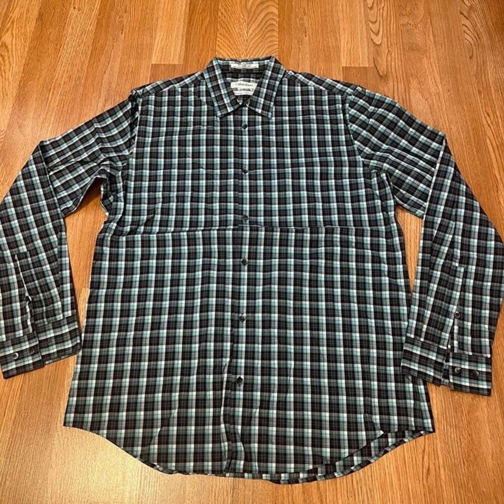 Calvin Klein Teal Green / Grey Button Up Shirt
